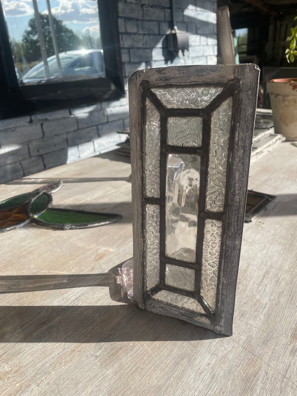 Antique Textured Clear Glass Tile Window c.1900 | H25.5 x W11cm