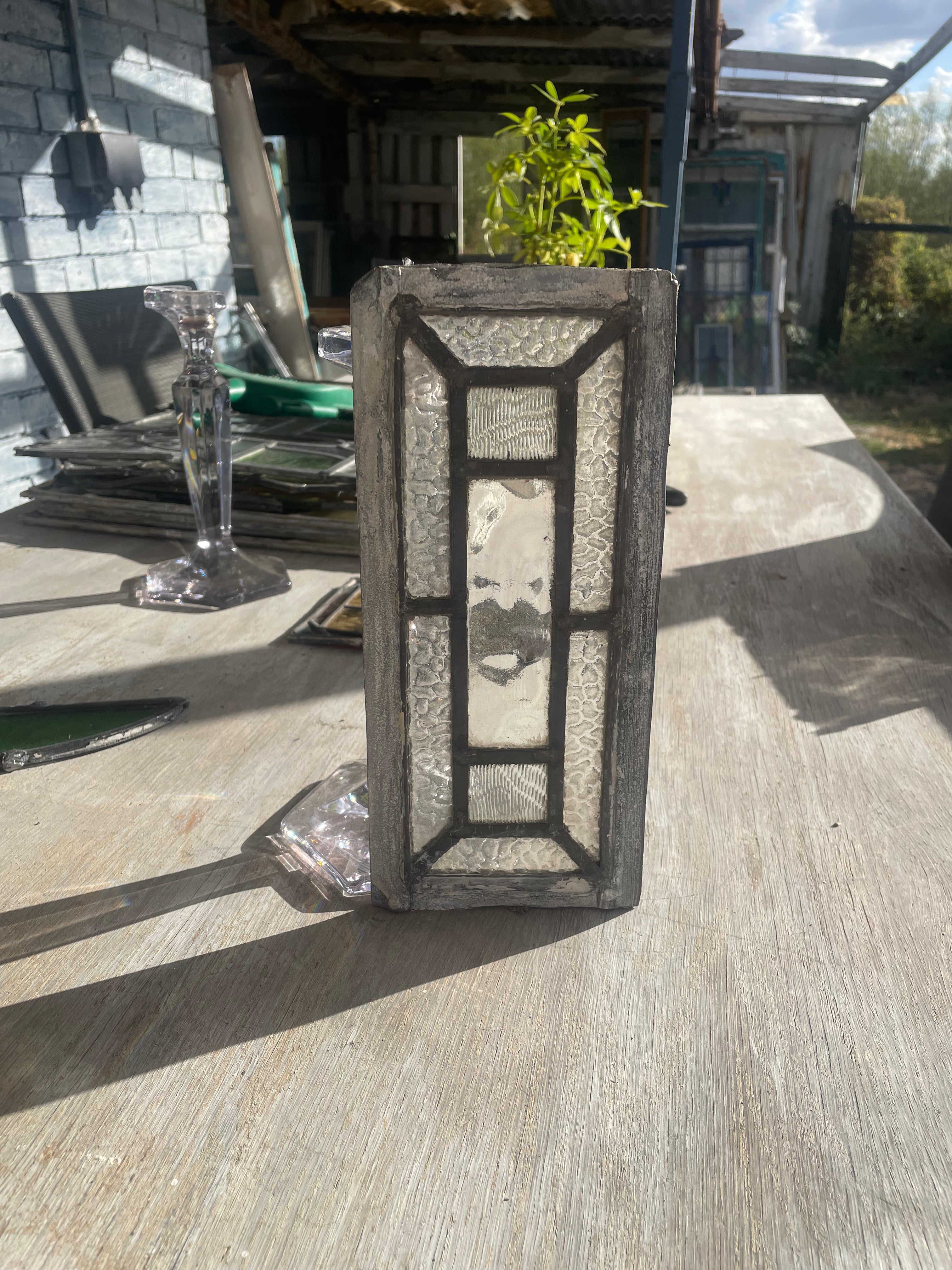 Antique Textured Clear Glass Tile Window c.1900 | H25.5 x W11cm