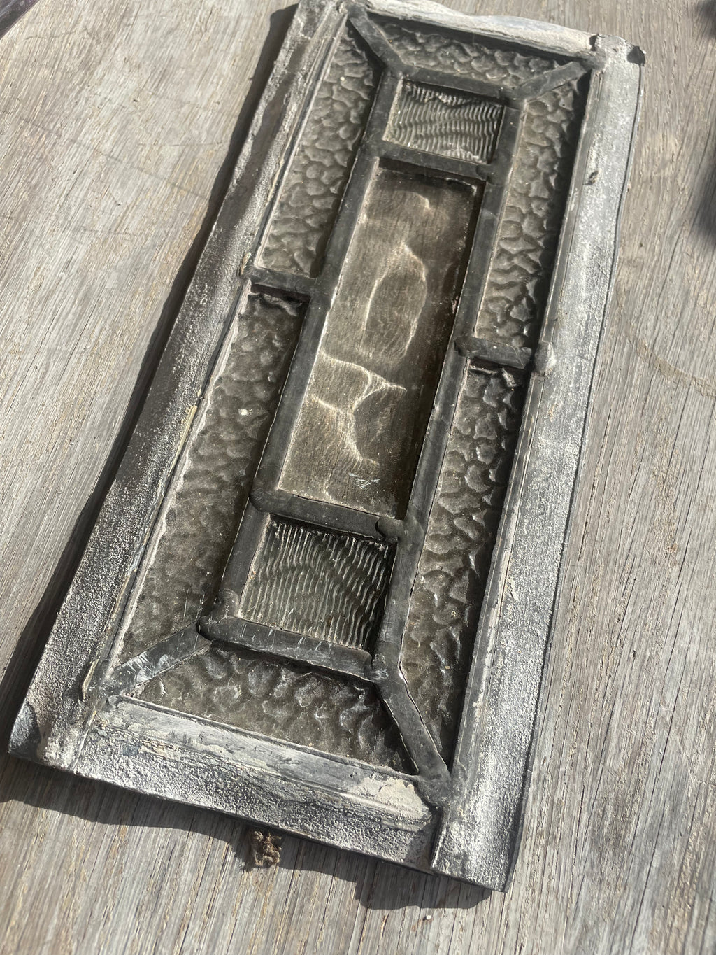 Antique Textured Clear Glass Tile Window c.1900 | H25.5 x W11cm