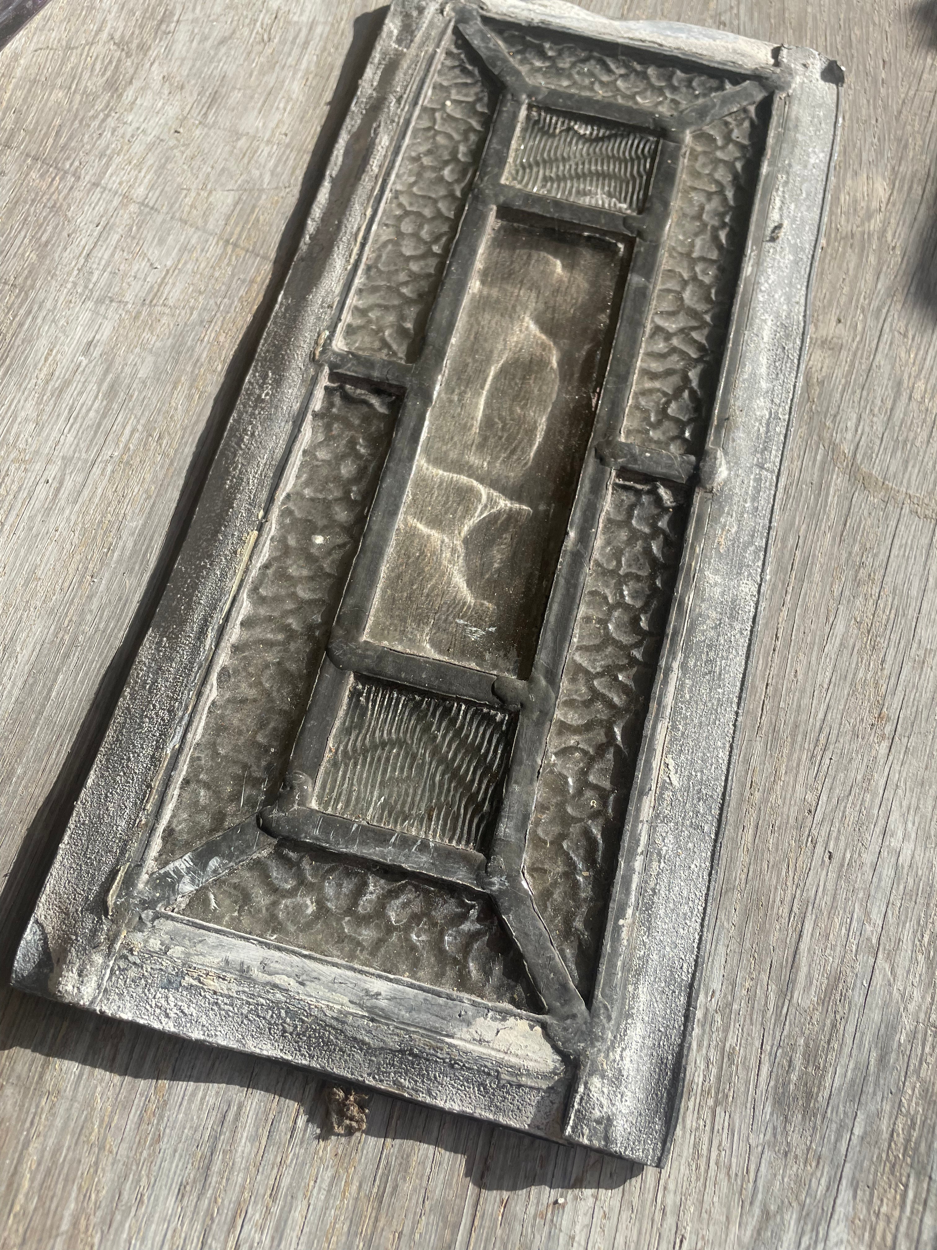 Antique Textured Clear Glass Tile Window c.1900 | H25.5 x W11cm