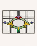 Antique Art Nouveau Stained Glass Panel - Green Amber & Purple | H49 x W76cm