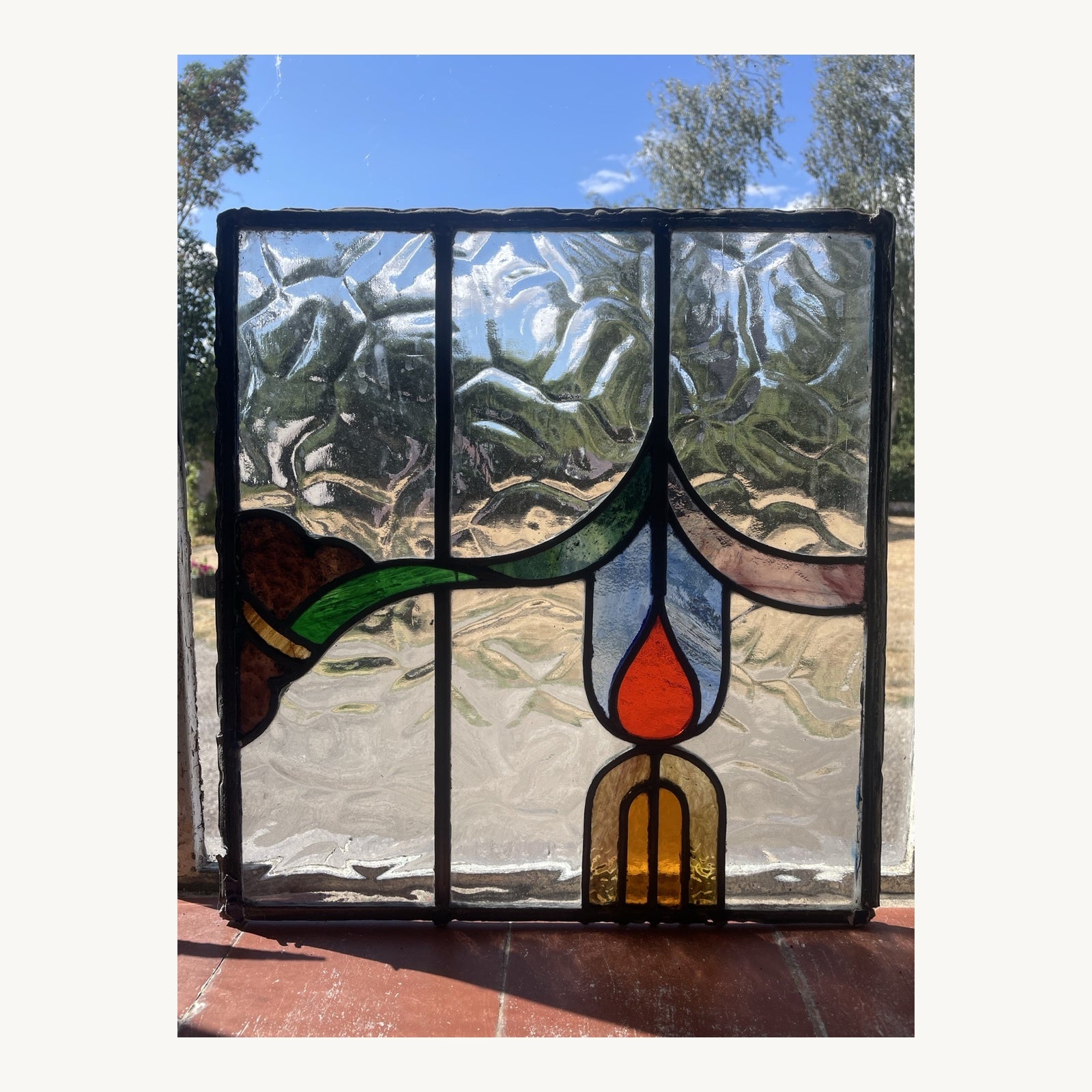 Antique Art Nouveau Stained Glass Panel c.1900
