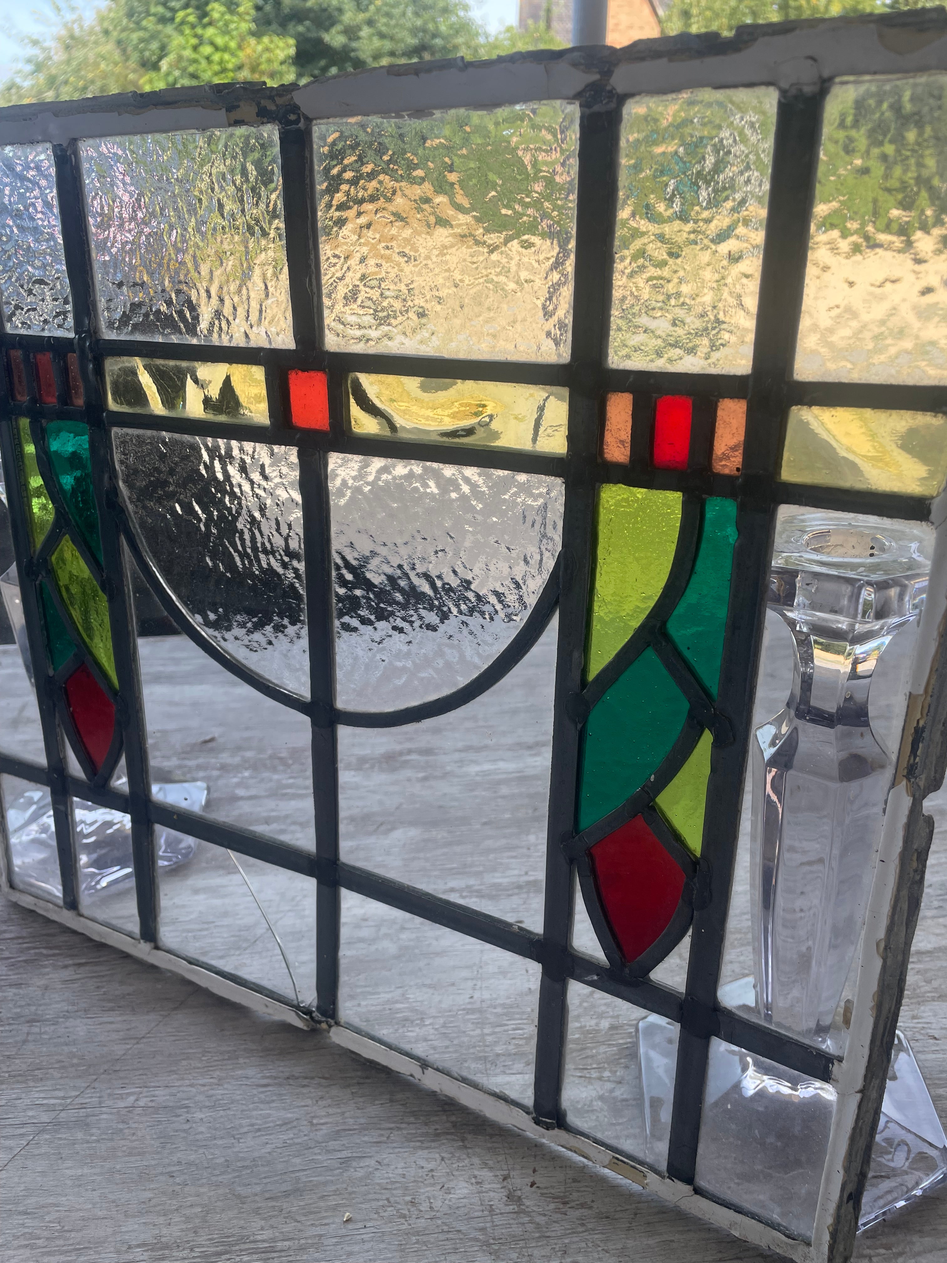 Antique Arts and Crafts Stained Glass Panel c.1900