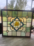 Antique Victorian Stained Glass Panel with Painted Fruit Motif c.1890 - 51.5 x 57.5cm