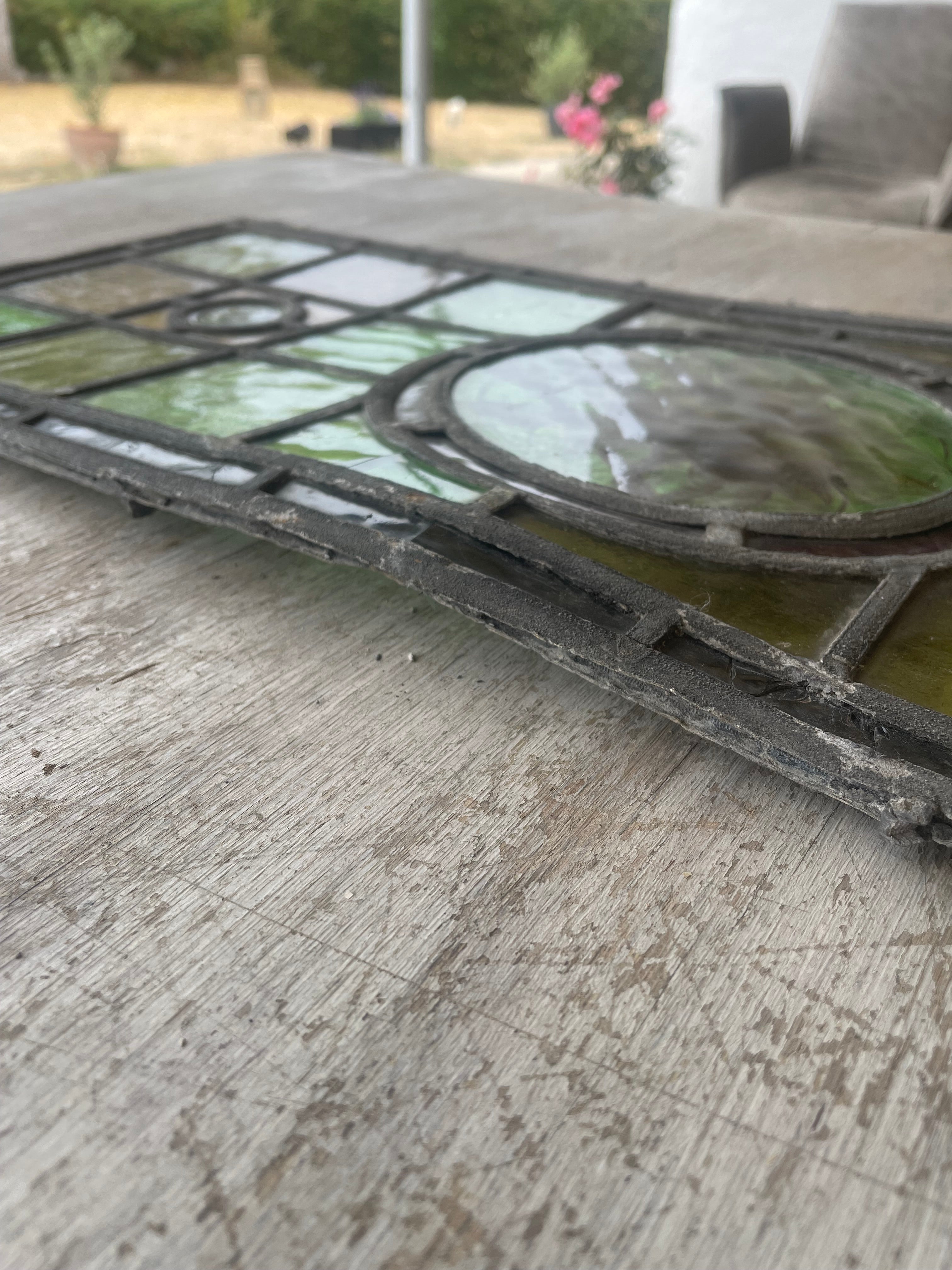 Antique British Stained Glass Fruit Roundel Panel - c.1890 | 25 x 63cm