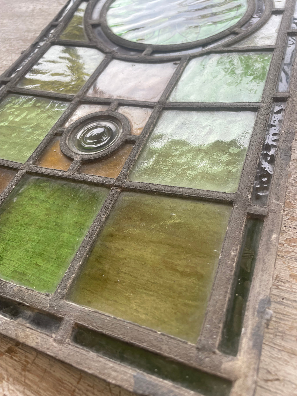 Antique British Stained Glass Fruit Roundel Panel - c.1890 | 25 x 63cm