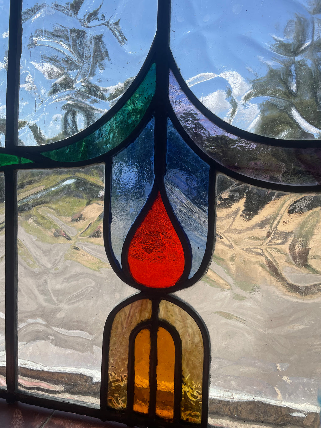 Antique Art Nouveau Stained Glass Panel c.1900
