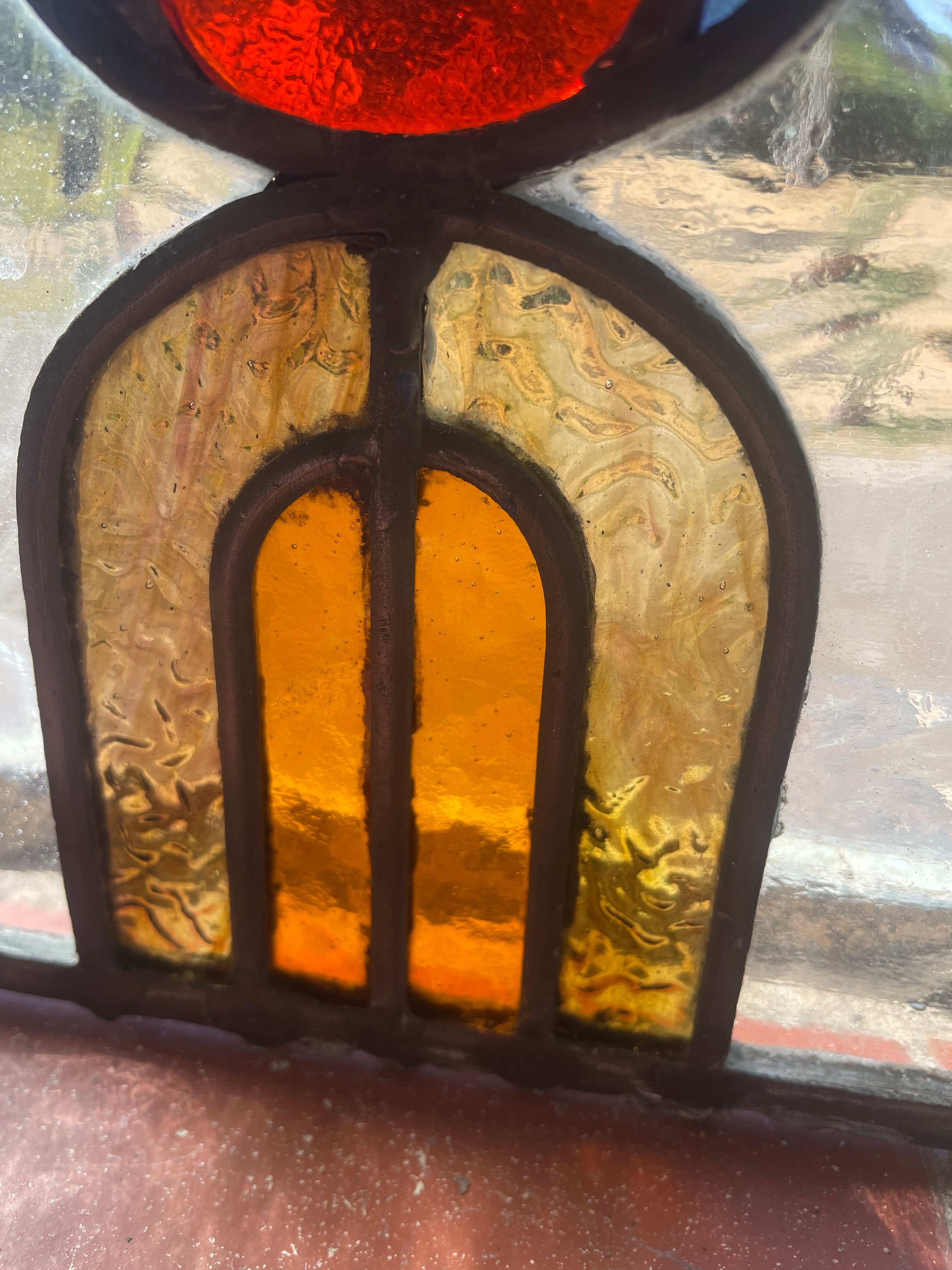 Antique Art Nouveau Stained Glass Panel c.1900