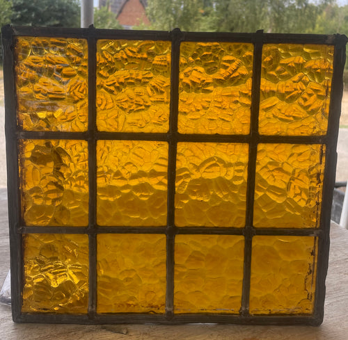 Trio of Antique Amber Textured Leaded Glass Panels c.1900