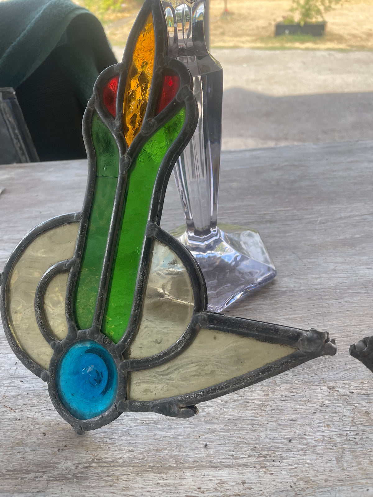 Pair Antique Stained Glass Decorative Inserts c1900 | H26 x W22 each