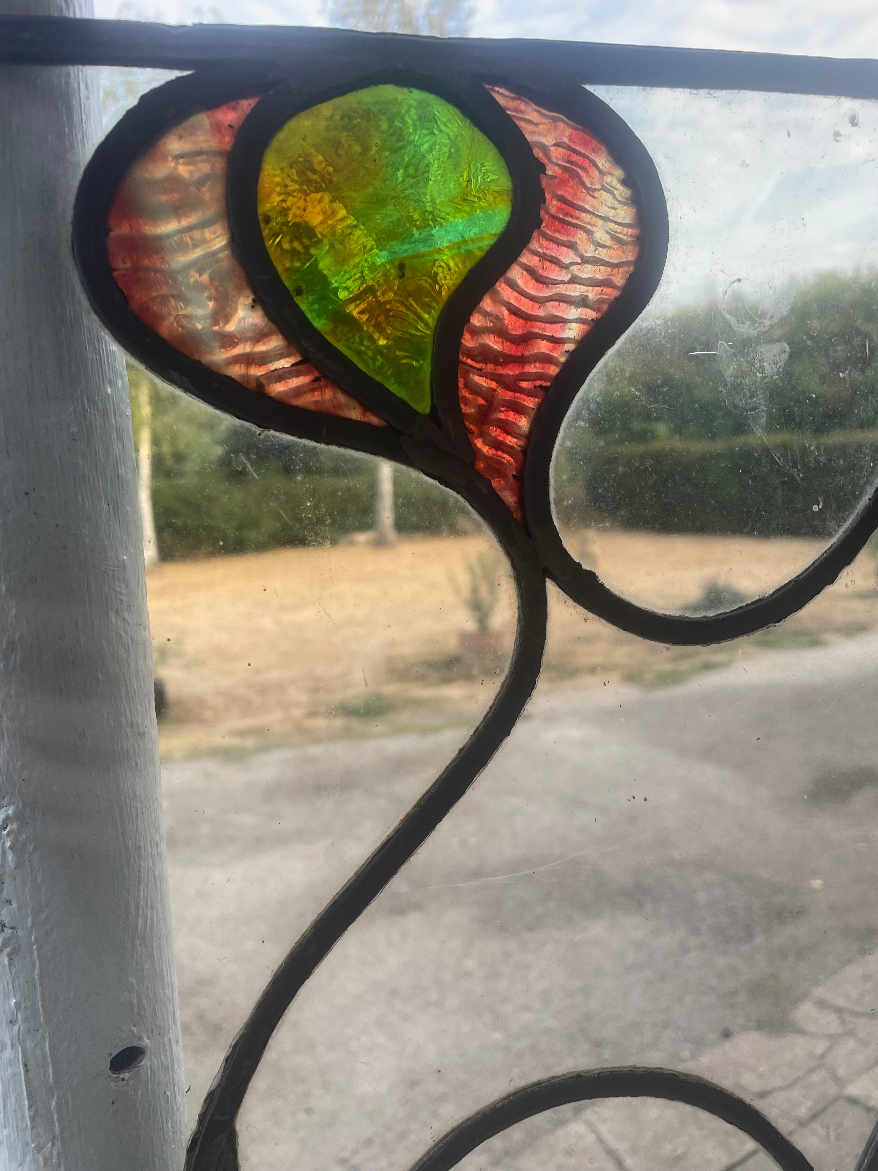Set of Four Antique Art Nouveau Leaded Glass Panels