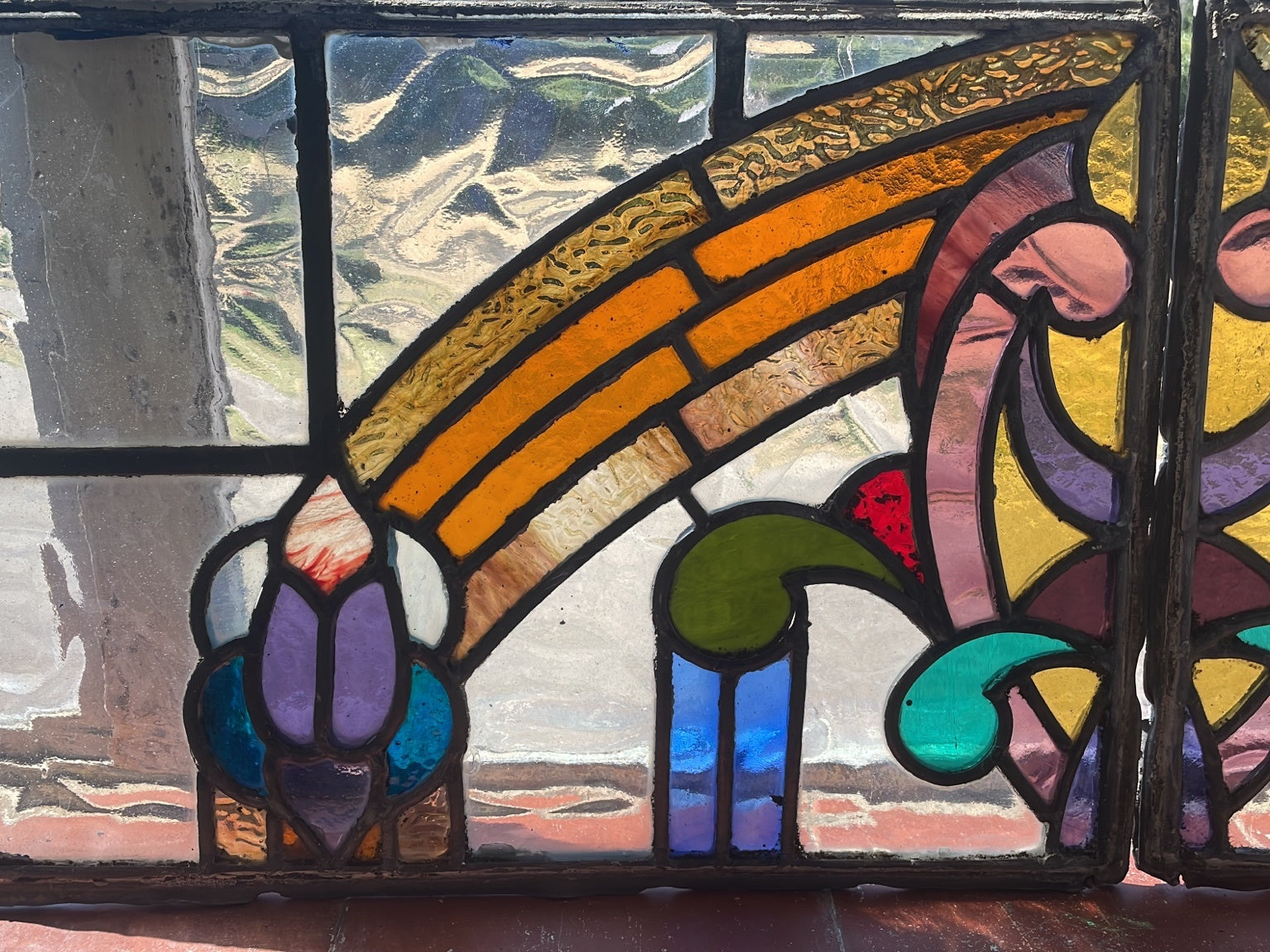 Pair Art Nouveau Stained Glass Panels c.1890