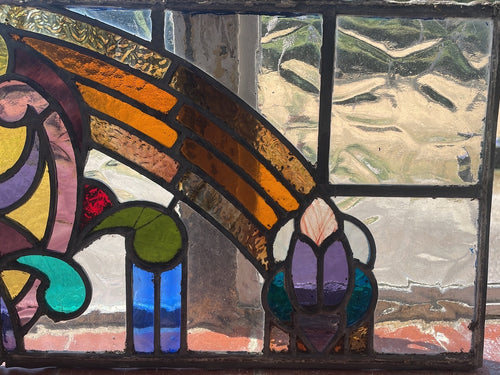 Pair Art Nouveau Stained Glass Panels c.1890