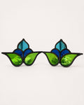Pair of Antique Art Nouveau Stained Glass Floral Panels - Green, Blue and Turquoise | H12 x W20cm each