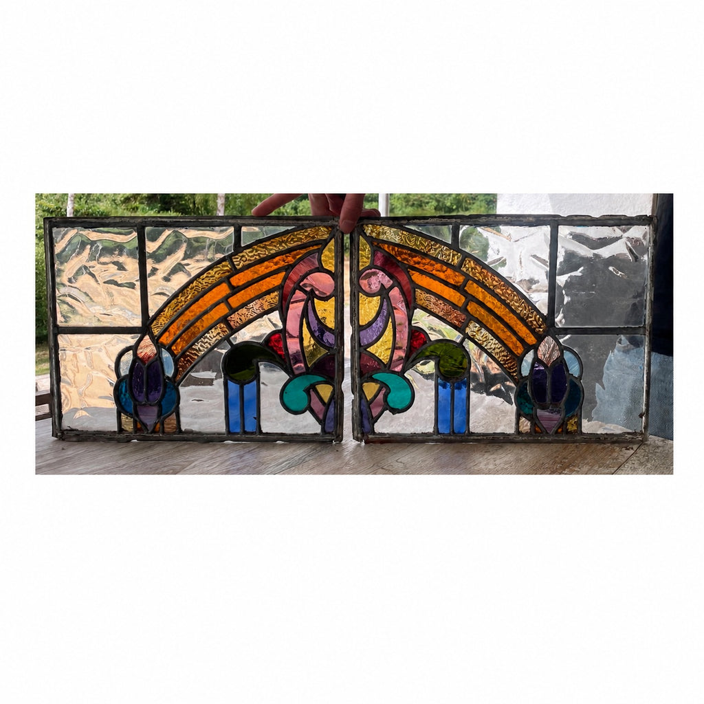 Pair Art Nouveau Stained Glass Panels c.1890