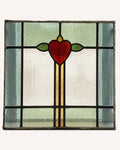 Antique Stained Glass Panel with Red Heart Motif, Arts & Crafts / Art Nouveau | H49 x W54.5cm