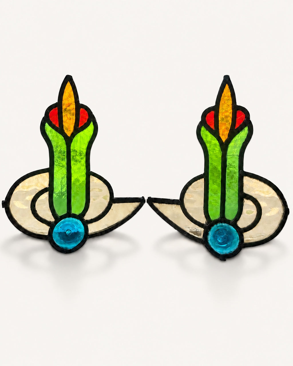 Pair Antique Stained Glass Decorative Inserts c1900 | H26 x W22 each