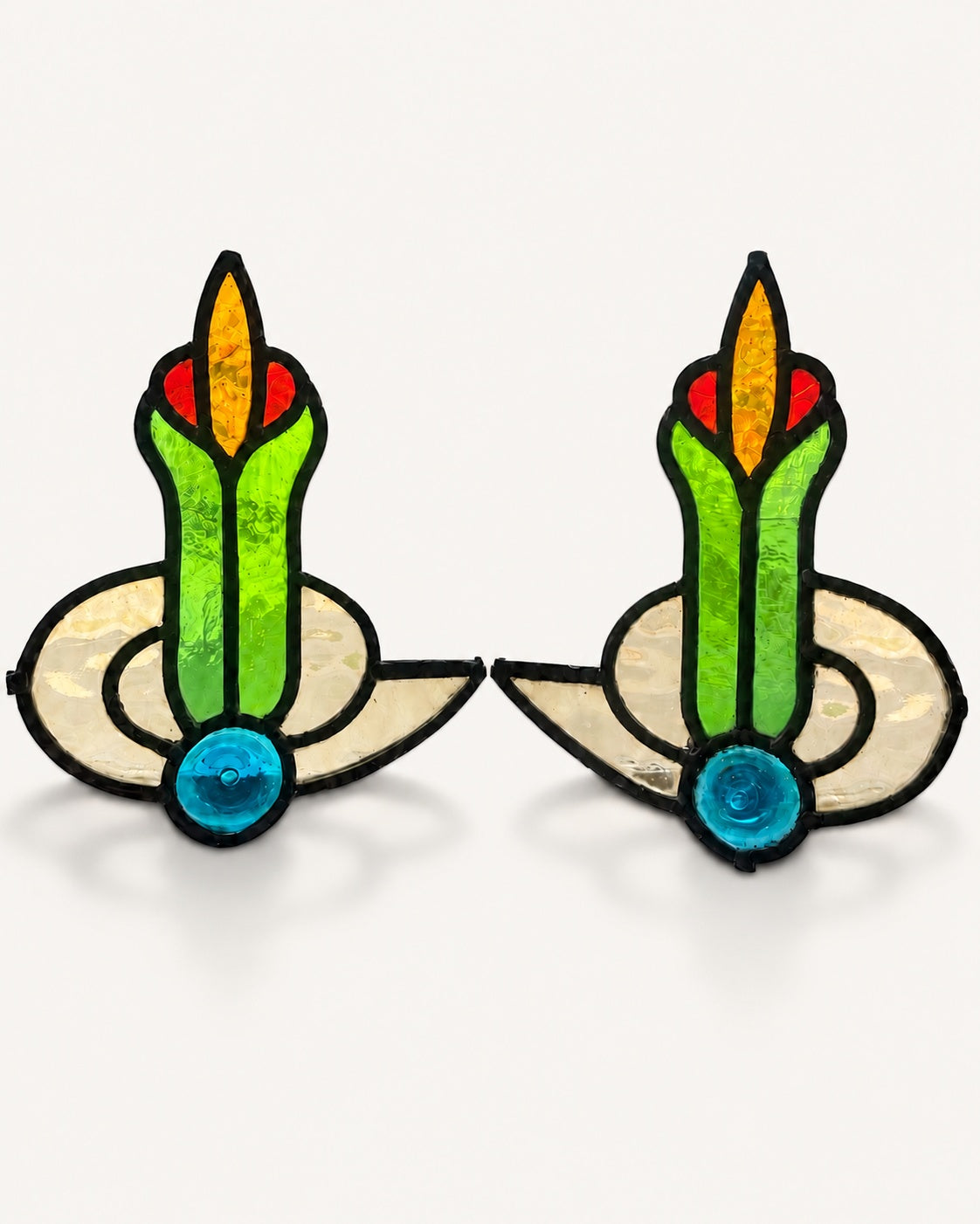 Pair Antique Stained Glass Decorative Inserts c1900 | H26 x W22 each